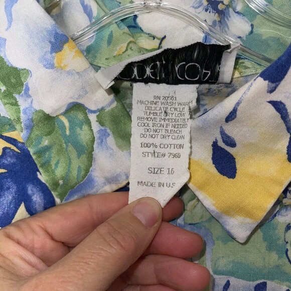 Models Coat Womens Lounge Dress Size 16 Floral Pure Cotton Snap Front Blue Green - Picture 4 of 13